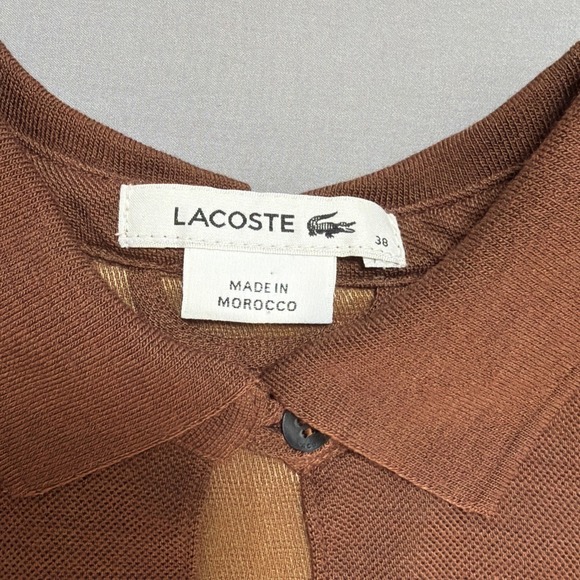Lacoste Womens Wool Blend Long Sleeve Polo Dress Brown Colorblock Size 38 US 6 - Picture 12 of 16